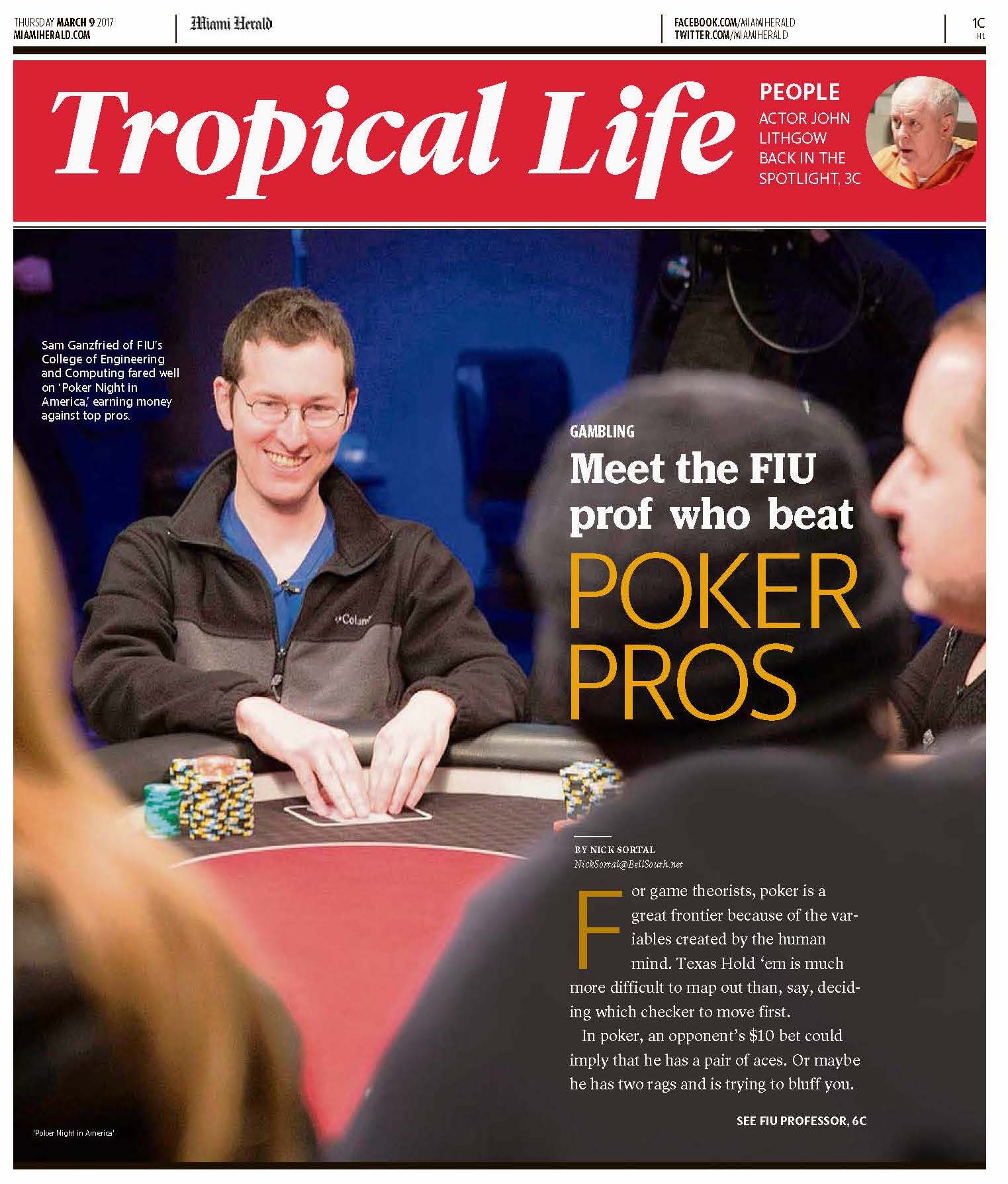 Professor Sam Ganzfried featured on Miami Herald as the FIU prof who beat Poker Pros