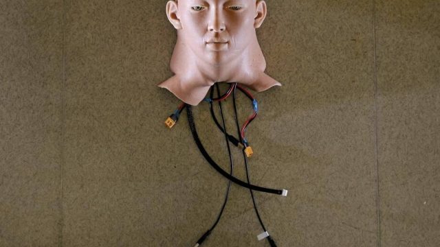 Photo of AI head with wired connections