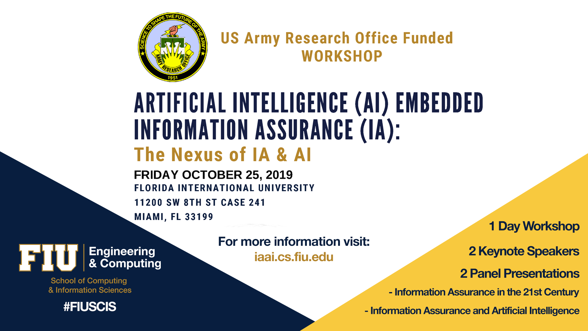 Workshop, Artificial Intelligence (AI) Embedded Information Assurance (IA), “The Nexus of IA & AI”