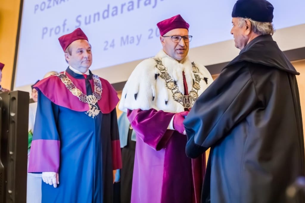 Dr. Iyengar receiving honorary doctorate of science from Poznan University of Technology in Poland.